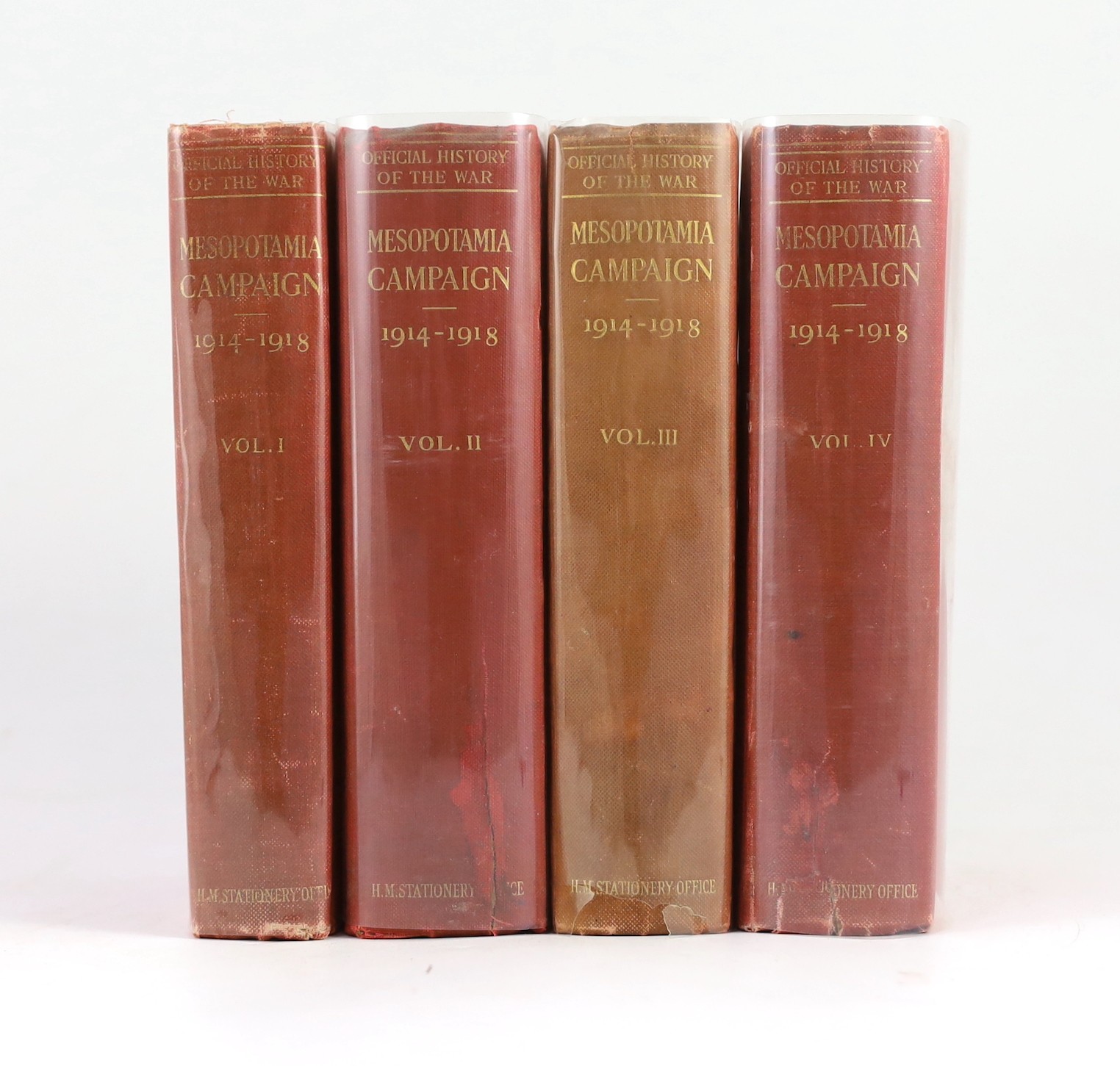 Moberly, Frederick James (Brig.-Gen.) - The Campaign in Mesopotamia, 1914-18, 4 vols, 8vo, original red cloth gilt, with 39 maps in pockets at rear, HMSO, London, 1923-27